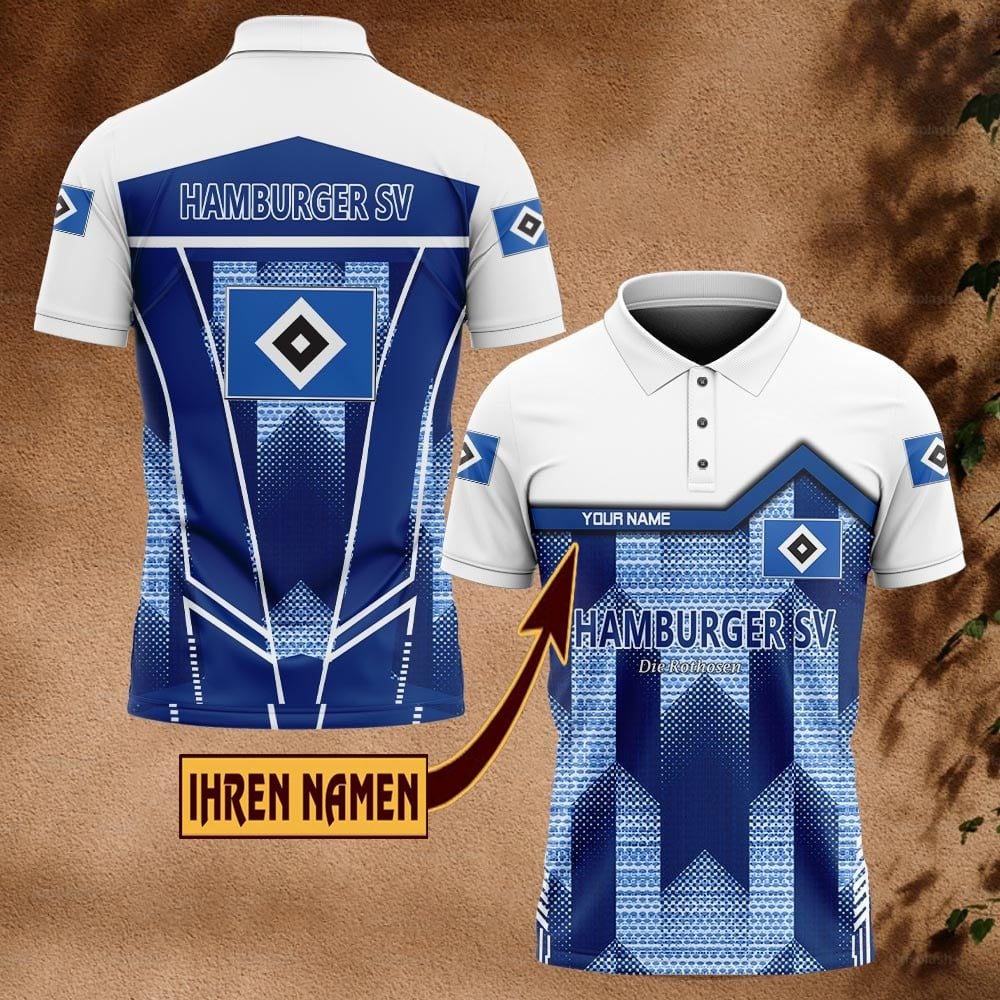 Hamburger SV Poloshirt Pfeil Design Neue Edition Vollflächig Bedruckt mit individuellem Namen