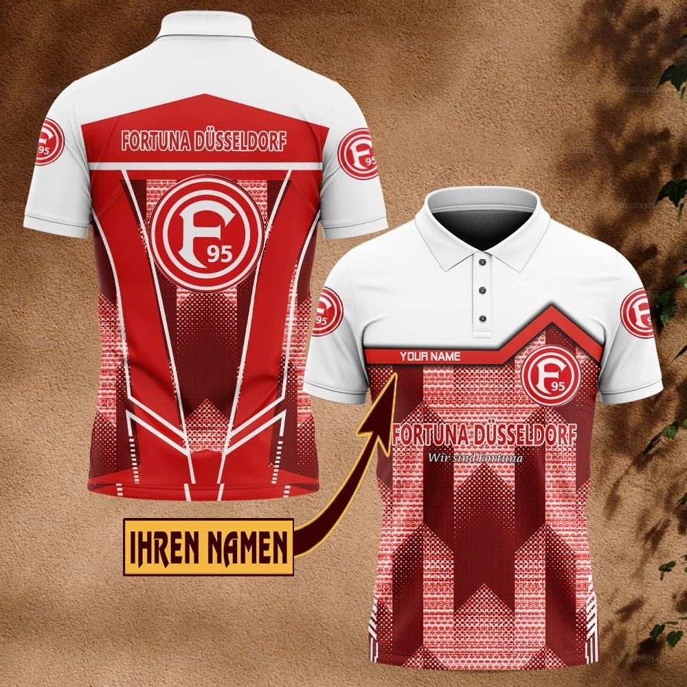 Fortuna Düsseldorf Poloshirt Pfeil Design Vollflächig Bedruckt mit individuellem Namen