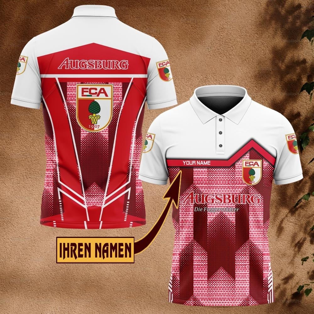 FC Augsburg Poloshirt Pfeil Design Vollflächig Bedruckt mit individuellem Namen