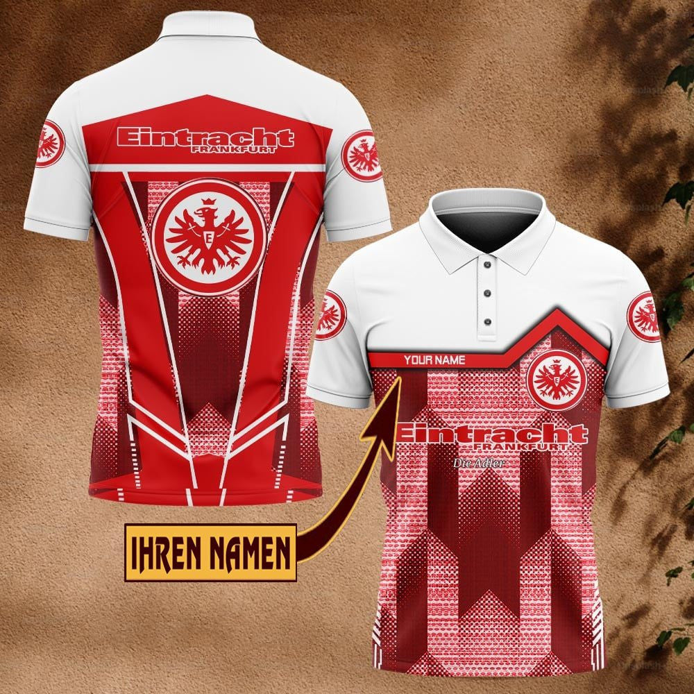 Eintracht Frankfurt Poloshirt Pfeil Design Vollflächig Bedruckt mit individuellem Namen