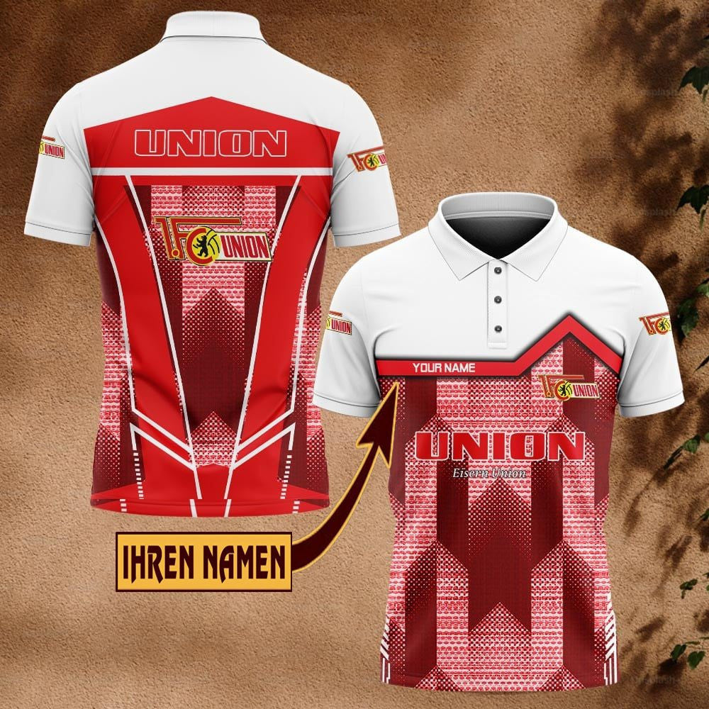 FC Union Berlin Poloshirt Pfeil Design mit individuellem Namen Neue Edition Vollflächig Bedruckt