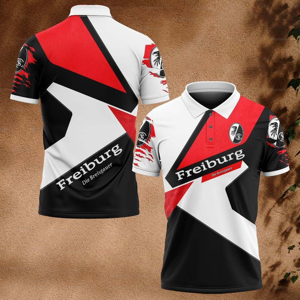 SC Freiburg Poloshirt Geometrisches Design Vollflächig Bedruckt
