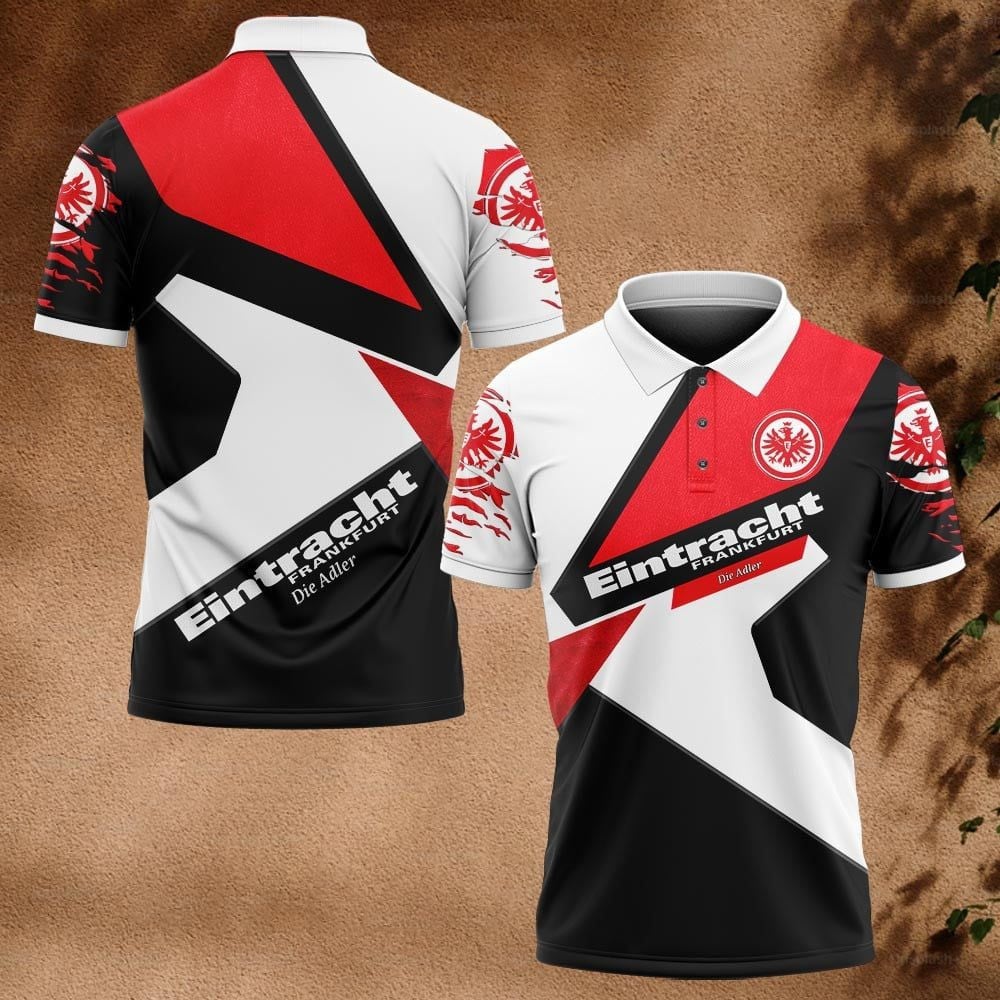 Eintracht Frankfurt Poloshirt Geometrisches Design Vollflächig Bedruckt