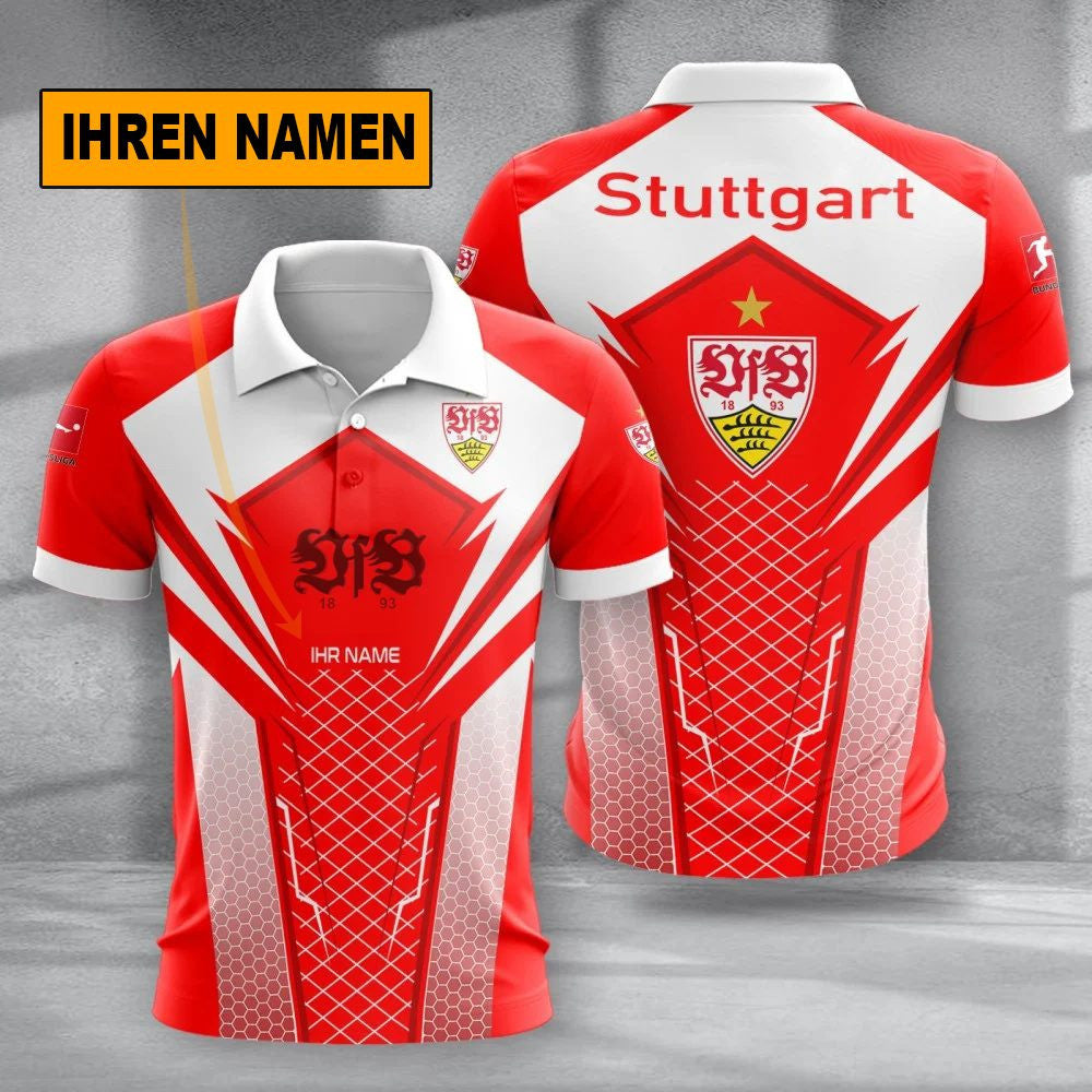 VfB Stuttgart Poloshirt Alltagsstil Design Vollflächig Bedruckt mit individuellem Namen