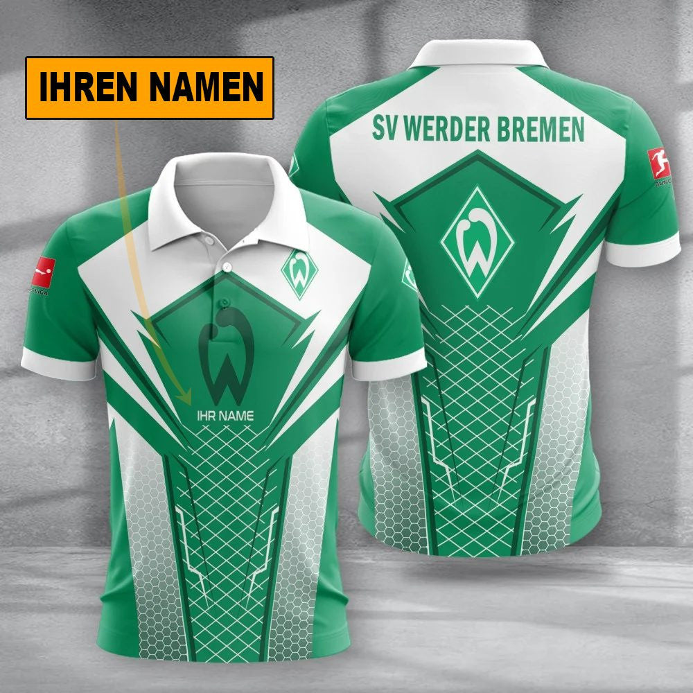 SV Werder Bremen Poloshirt Sportliches Alltags Design mit individuellem Namen Vollflächig Bedruckt