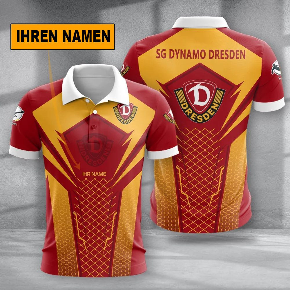 SG Dynamo Dresden Poloshirt Sportliches Alltags Design mit individuellem Namen Vollflächig Bedruckt