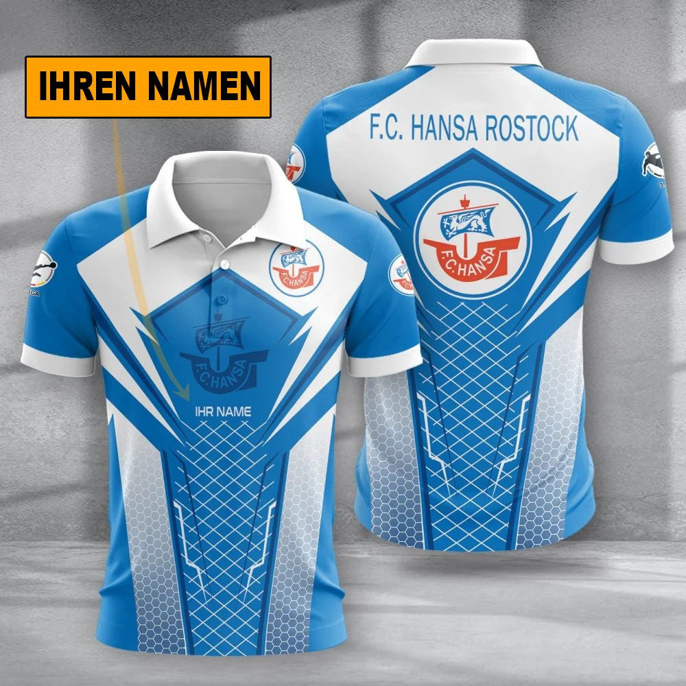 FC Hansa Rostock Poloshirt Sportliches Alltags Design mit individuellem Namen Vollflächig Bedruckt