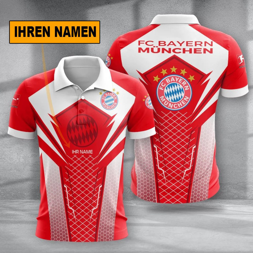 Bayern München Poloshirt Alltagsstil Design Vollflächig Bedruckt mit individuellem Namen