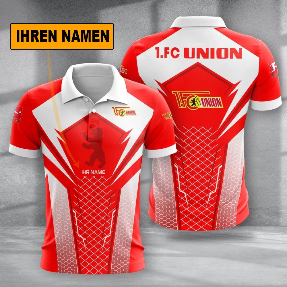 FC Union Berlin Poloshirt Sportliches Alltags Design mit individuellem Namen Vollflächig Bedruckt