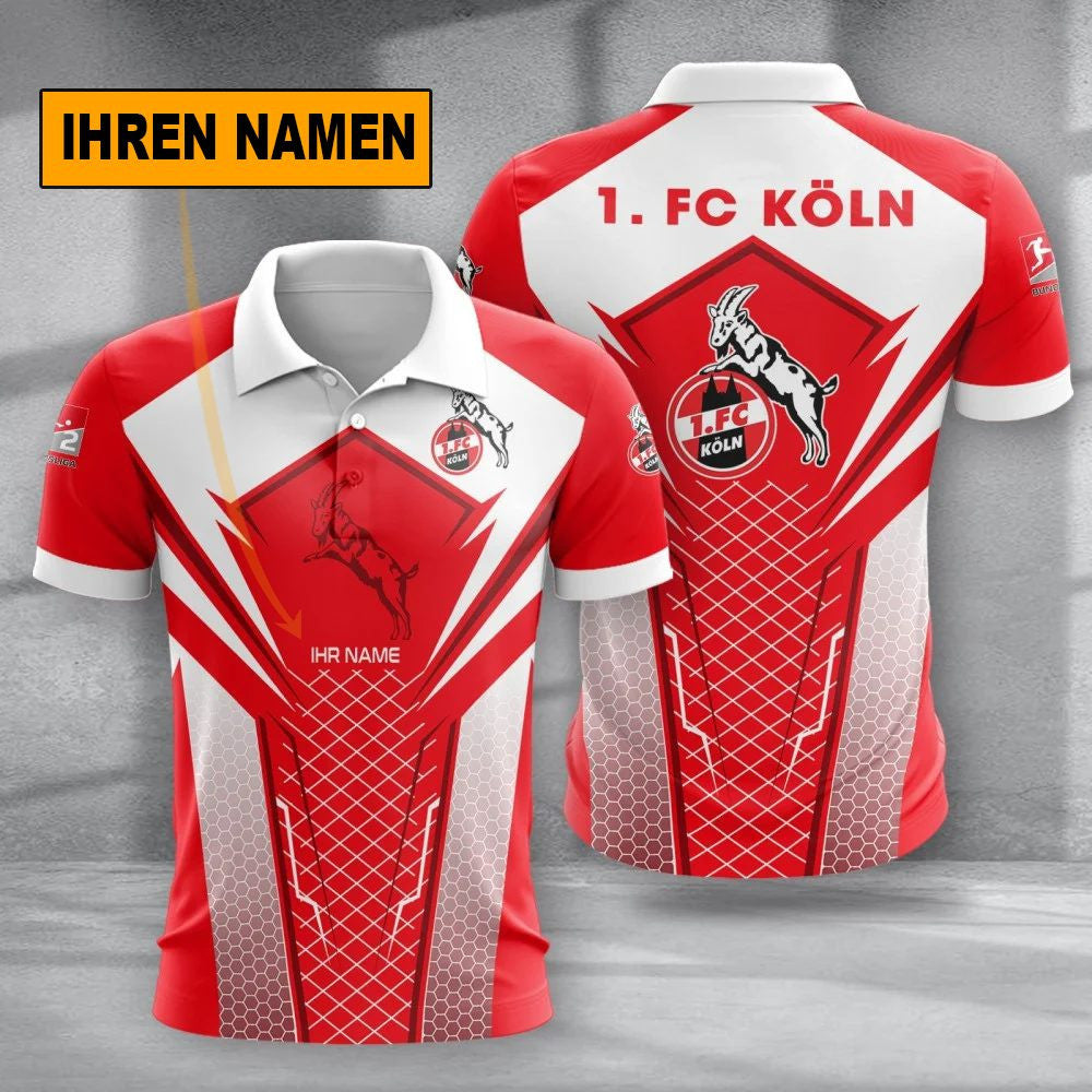 FC Köln Poloshirt Sportliches Alltags Design mit individuellem Namen Vollflächig Bedruckt