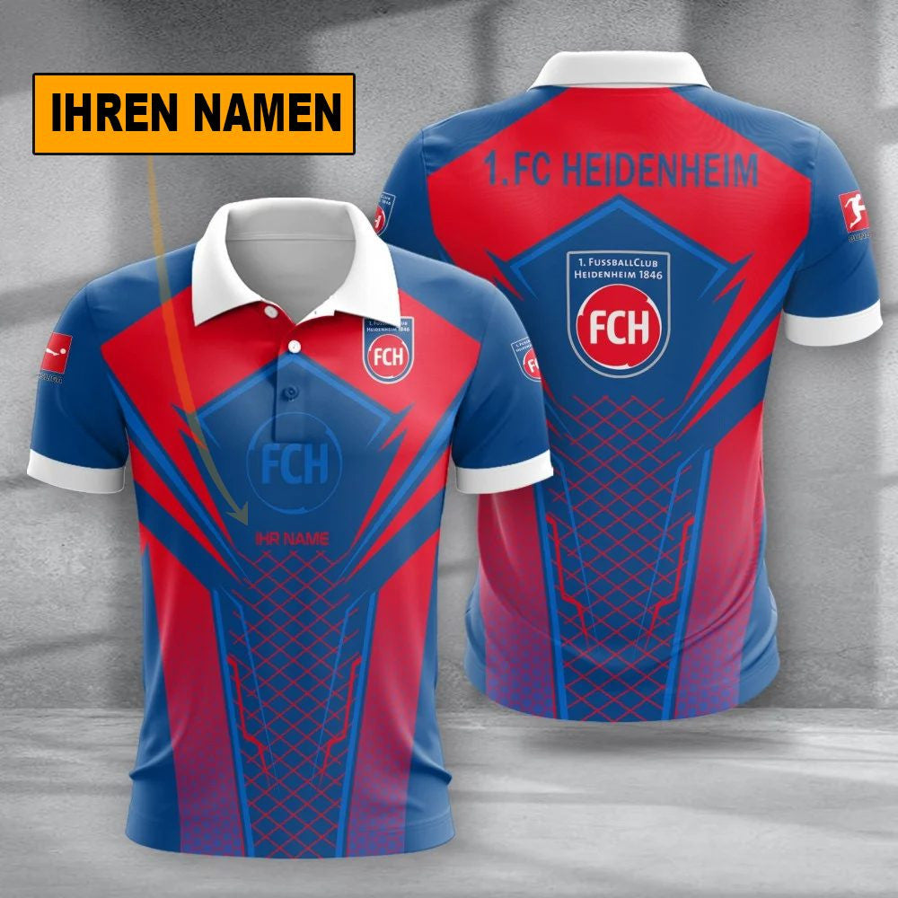 FC Heidenheim Poloshirt Sportliches Alltags Design mit individuellem Namen Vollflächig Bedruckt