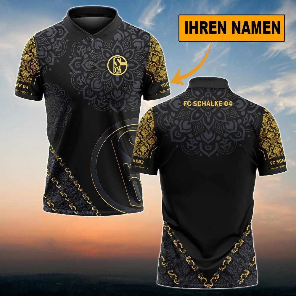 FC Schalke 04 Poloshirt Blumen Design Vollflächig Bedruckt mit individuellem Namen Schwarz
