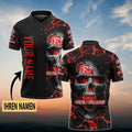Fortuna Düsseldorf Poloshirt Schädel Design mit individuellem Namen Vollflächig Bedruckt Schwarz