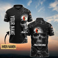 FC Augsburg Poloshirt Schädel Design mit individuellem Namen Vollflächig Bedruckt Schwarz