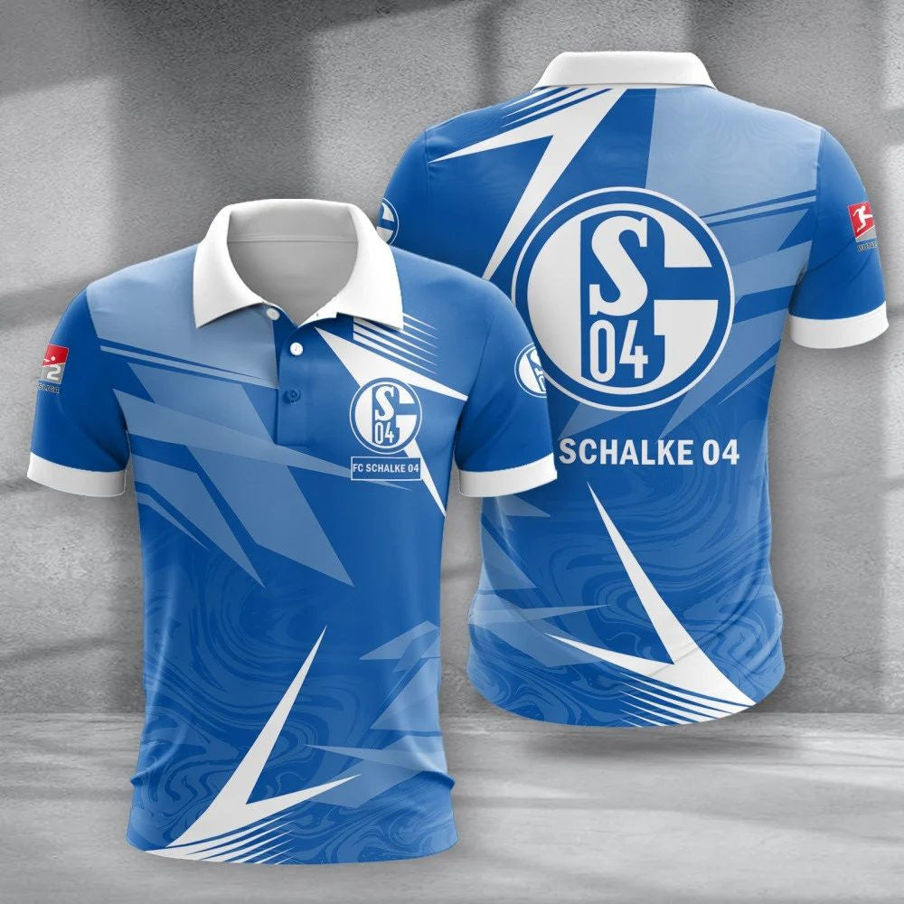 FC Schalke 04 Poloshirt Batik Design Vollflächig Bedruckt Blau