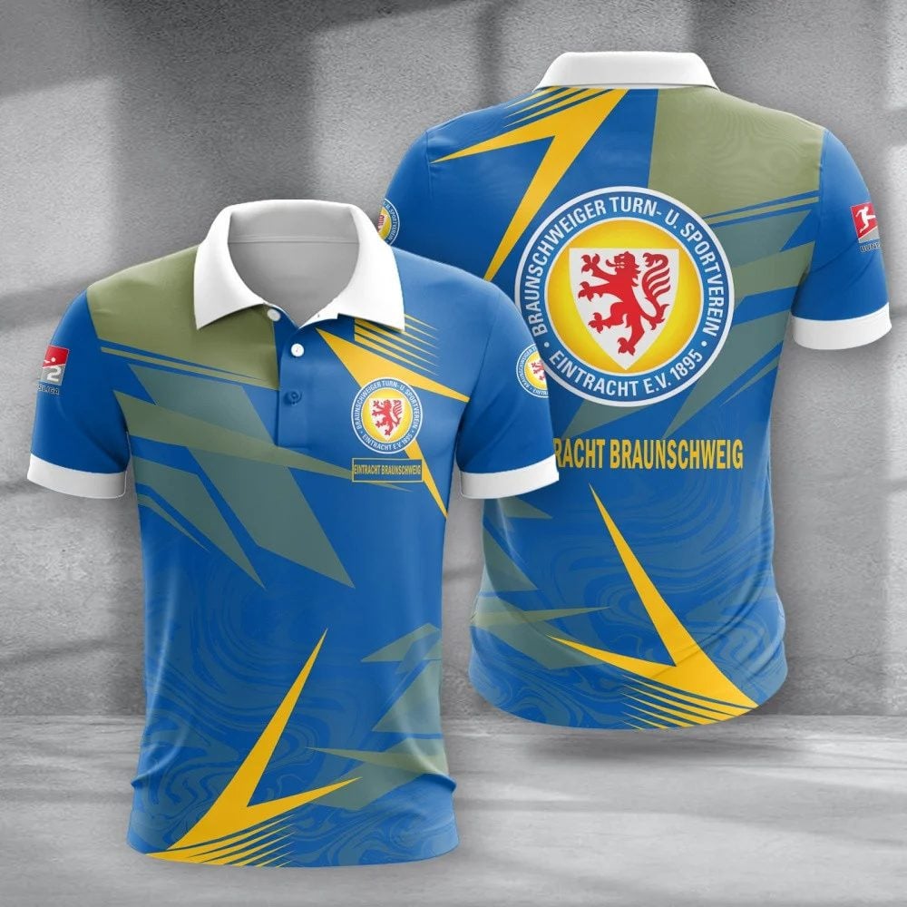 Eintracht Braunschweig Poloshirt Batik Stil Vollflächig Bedruckt Blau