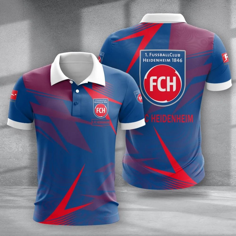 FC Heidenheim 1846 Poloshirt Batik Design Vollflächig Bedruckt Blau