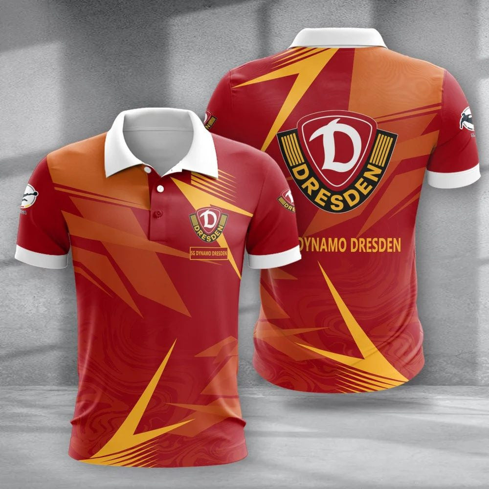 SG Dynamo Dresden Poloshirt Batik Design Vollflächig Bedruckt Rot