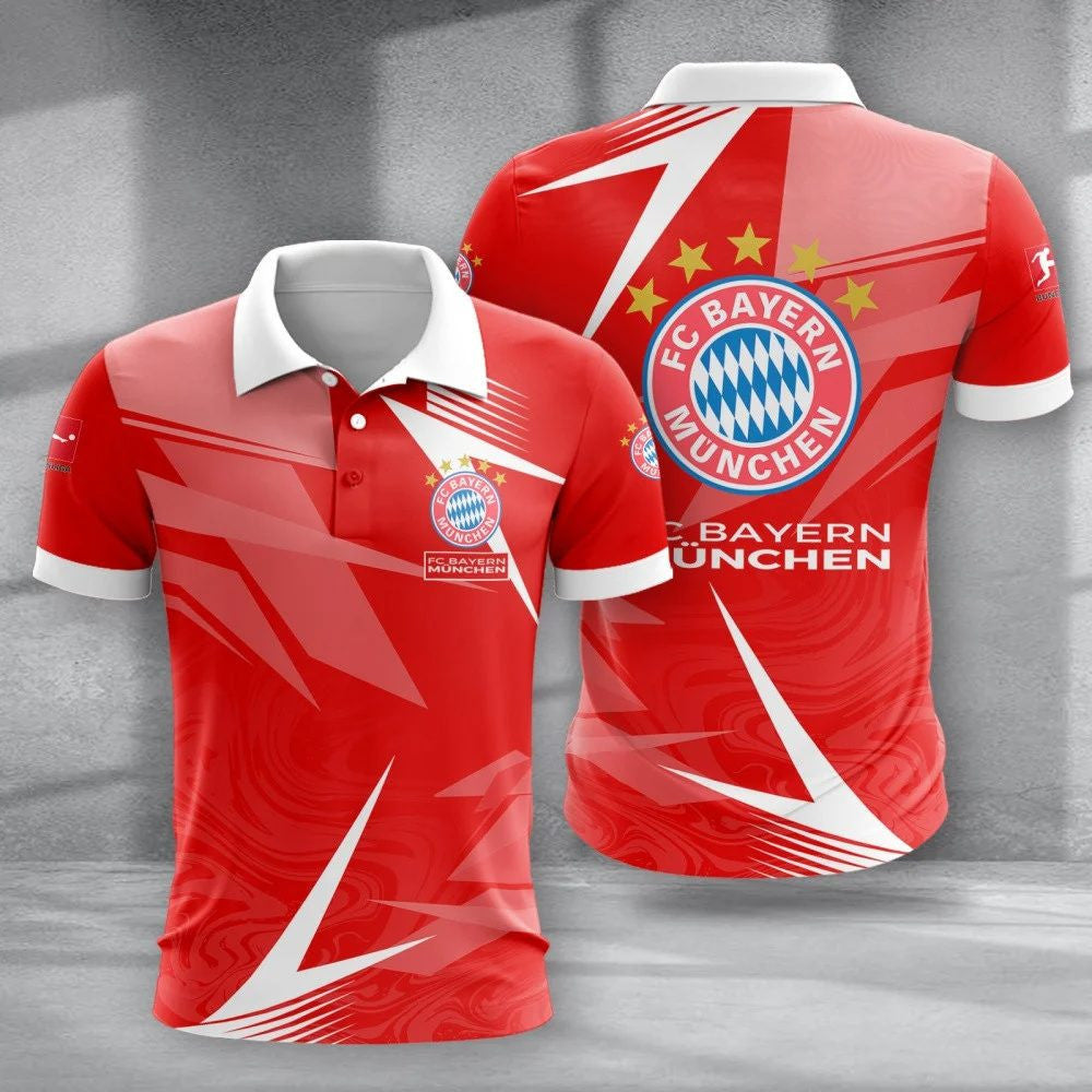 Bayern München Poloshirt Batik Design Vollflächig Bedruckt Rot