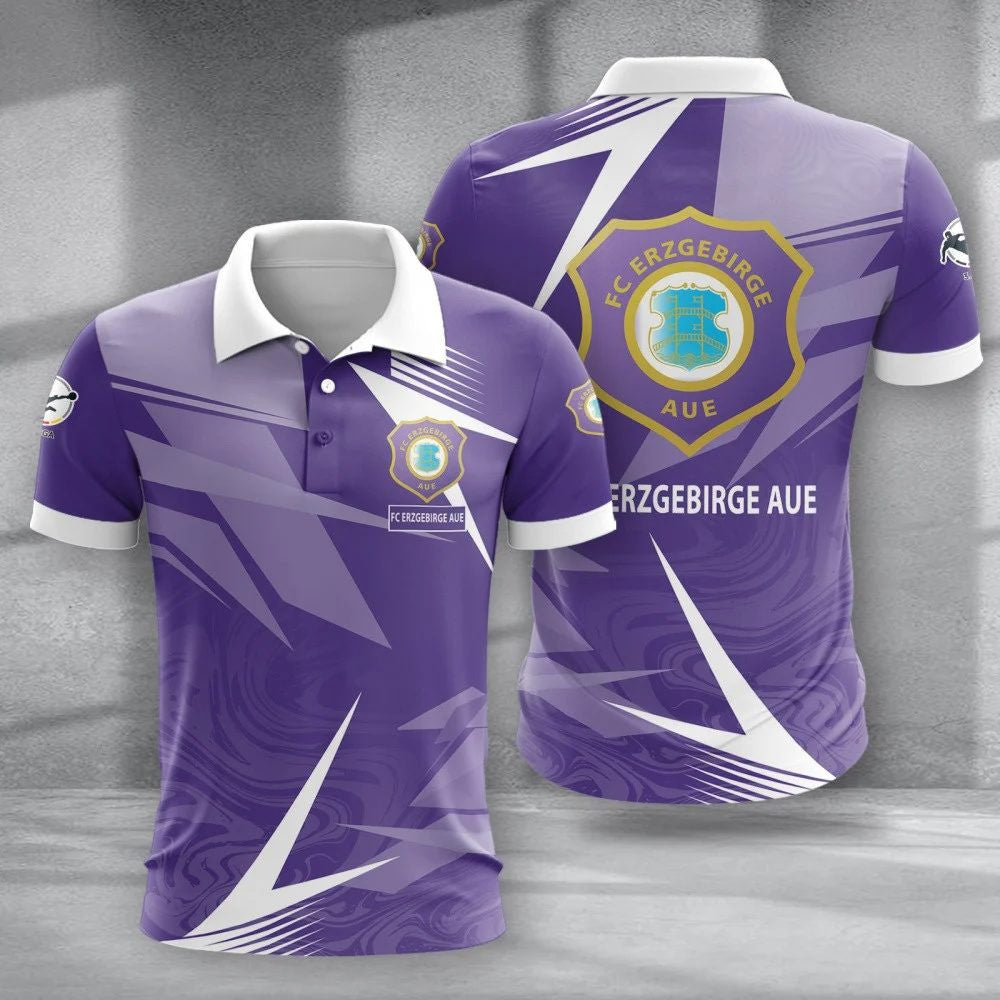 FC Erzgebirge Aue Poloshirt Batik Design Vollflächig Bedruckt Lila