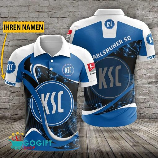 Karlsruher SC Poloshirt Weiche Kurven Design mit individuellem Namen Blau