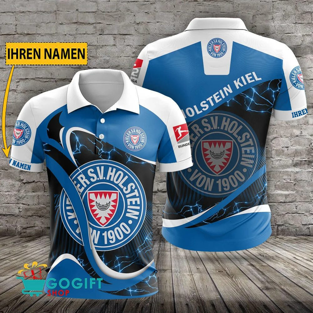 Holstein Kiel Poloshirt Weiche Kurven Design mit individuellem Namen Blau