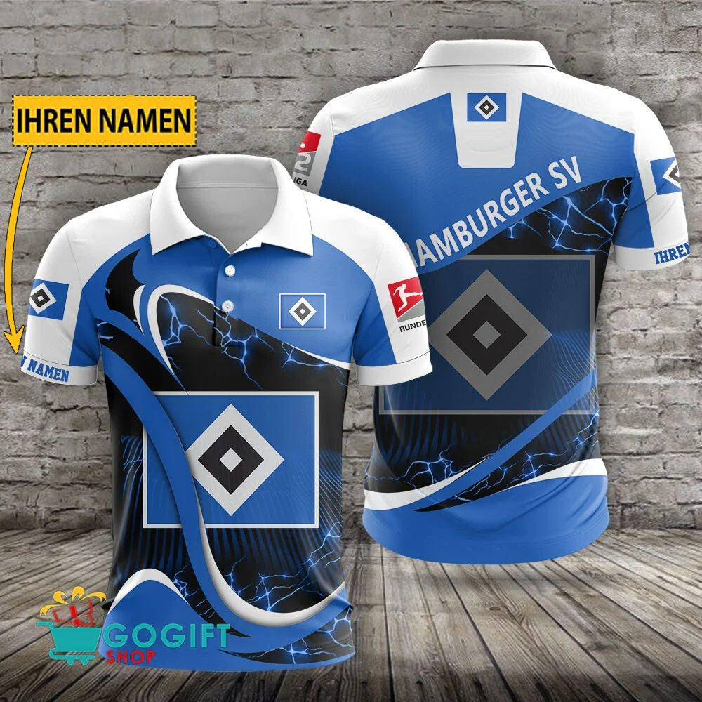 Hamburger SV Poloshirt Weiche Kurven Design mit individuellem Namen Blau