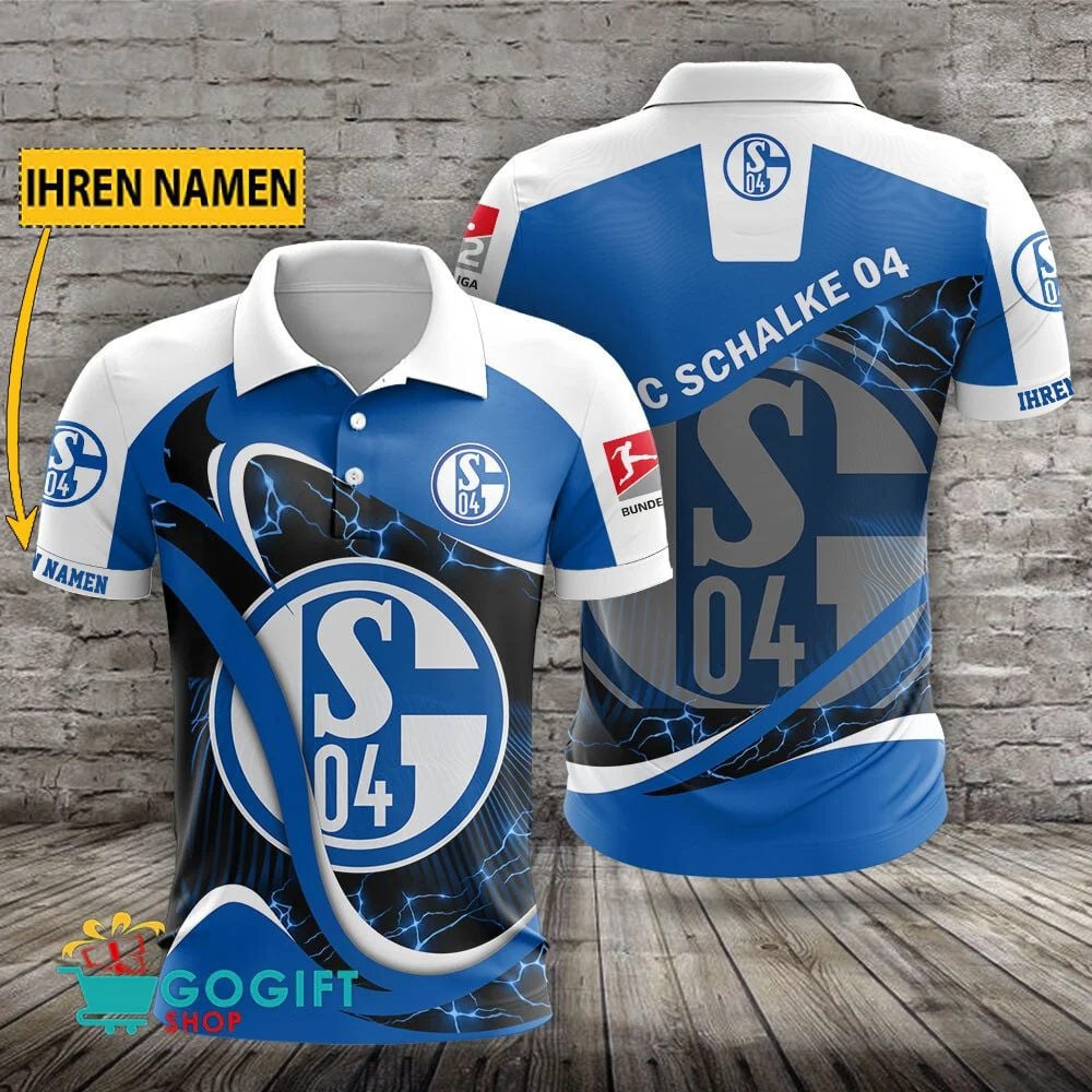 FC Schalke 04 Poloshirt Weiche Kurven Design mit individuellem Namen Blau