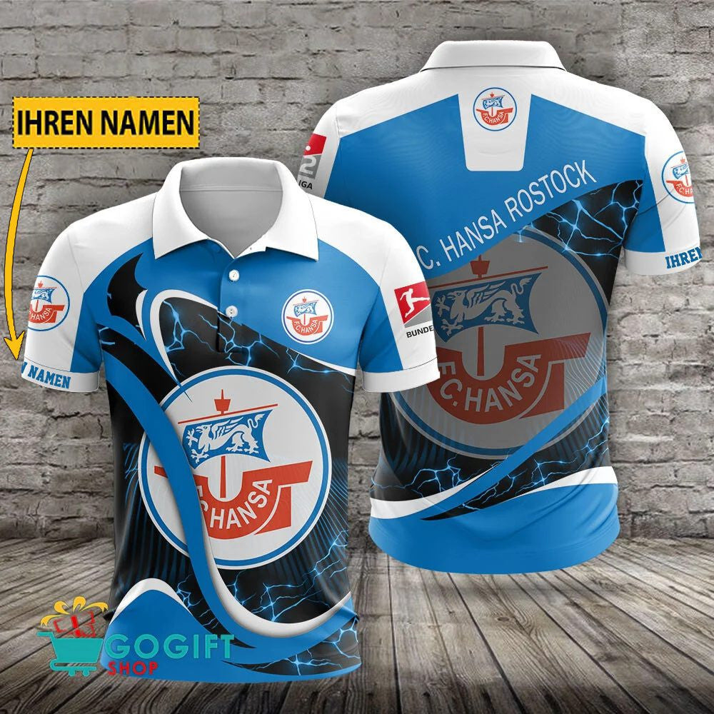 FC Hansa Rostock Poloshirt Sportliches Weiche Kurven Design mit individuellem Namen Blau
