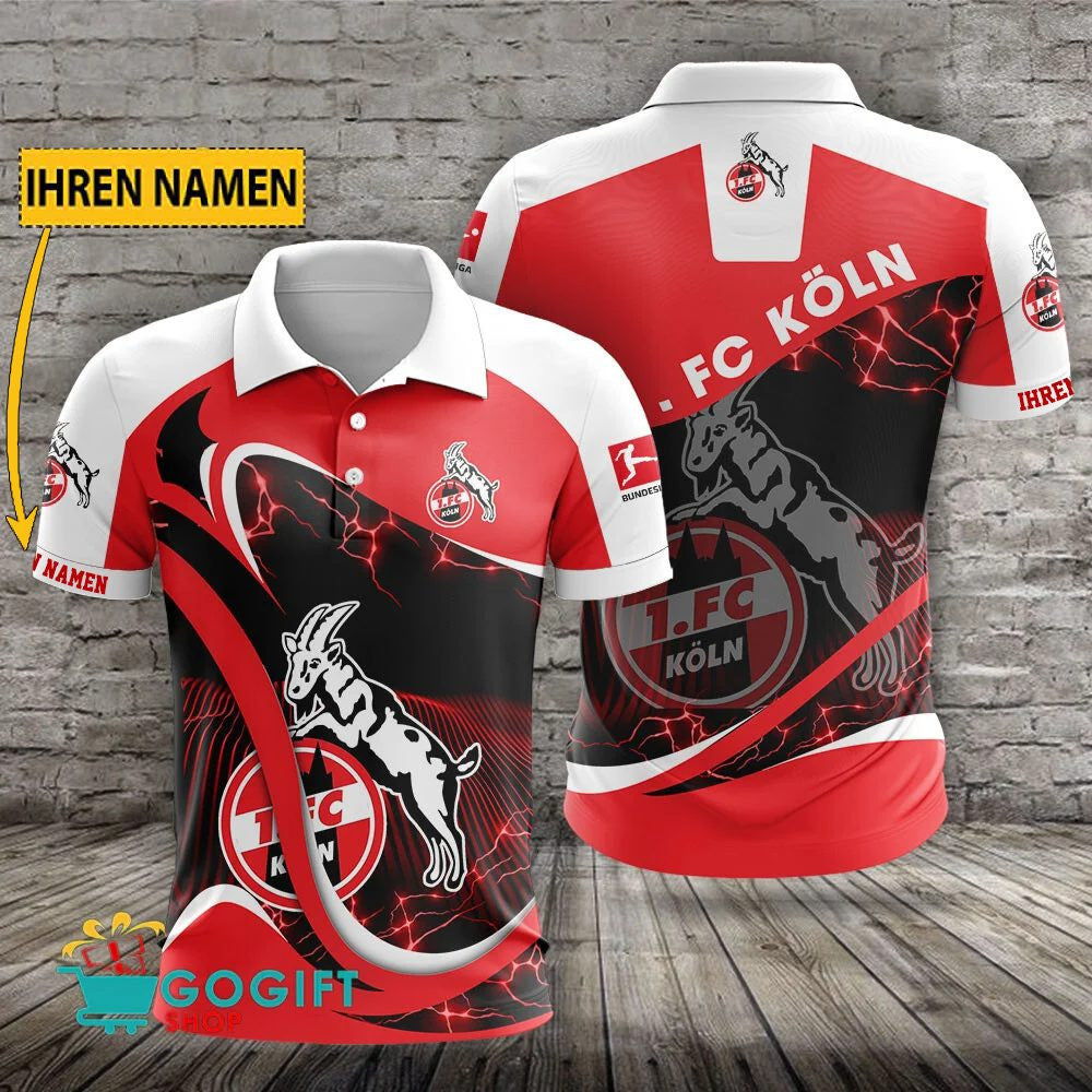 FC Köln Poloshirt Sportliches Weiche Kurven Design mit individuellem Namen Rot