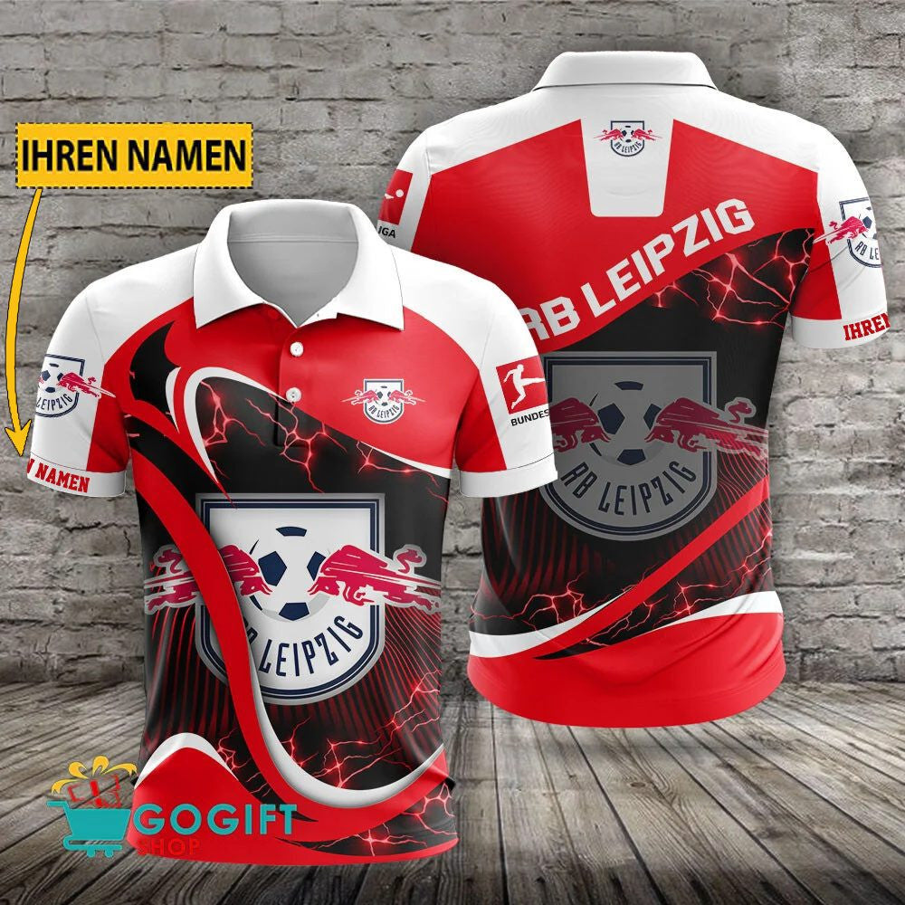 RB Leipzig Poloshirt Weiche Kurven Design mit individuellem Namen Rot