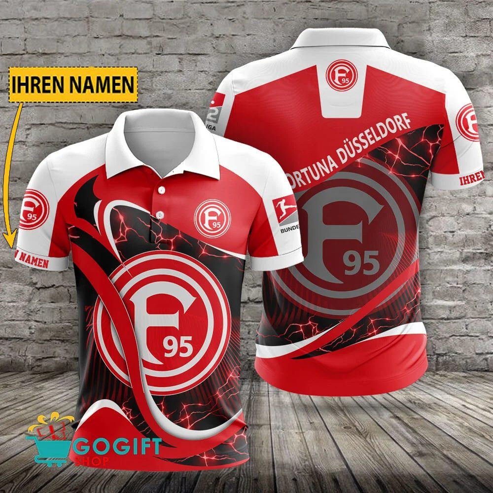 Fortuna Düsseldorf Poloshirt Weiche Kurven Design mit individuellem Namen Rot