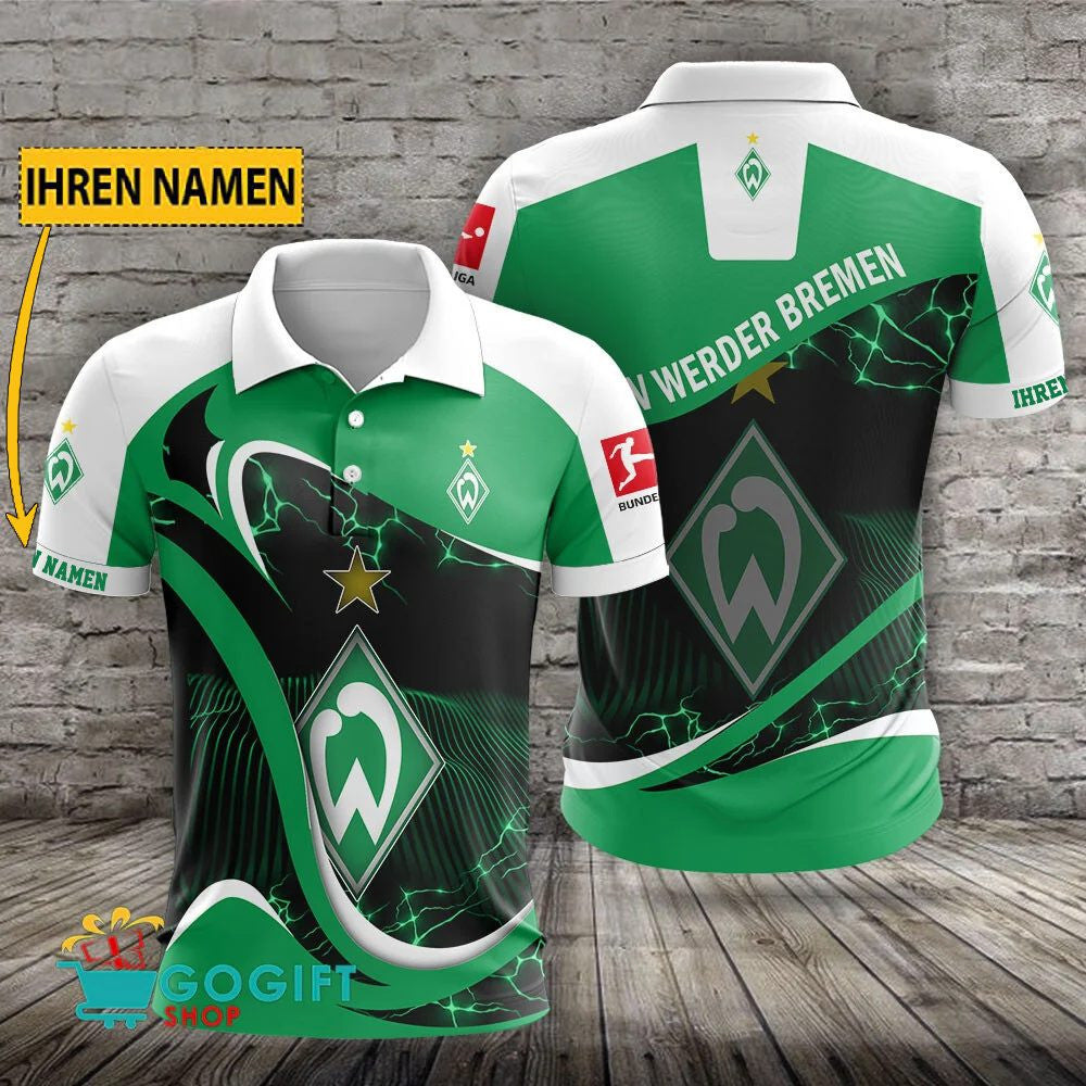 SV Werder Bremen Poloshirt Sportliches Weiche Kurven Design mit individuellem Namen Grün