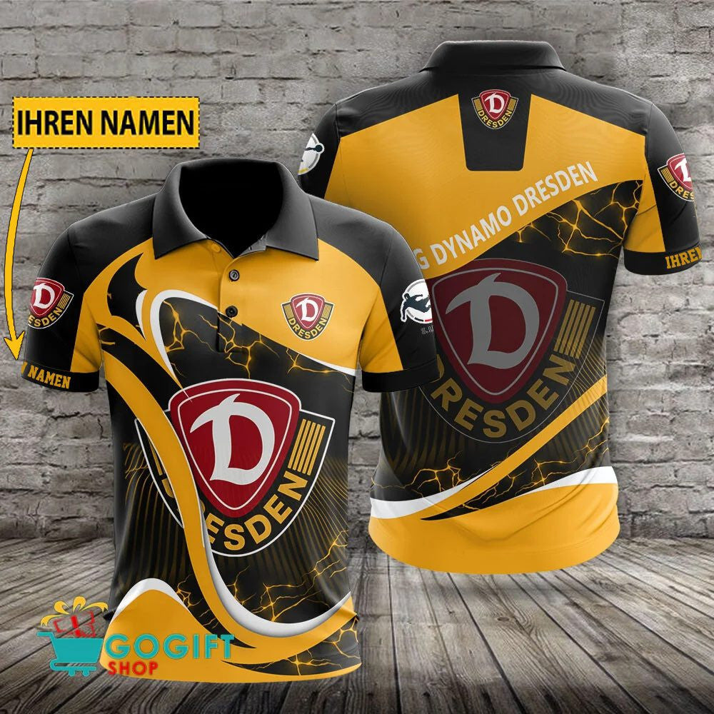 SG Dynamo Dresden Poloshirt Sportliches Weiche Kurven Design mit individuellem Namen Gelb