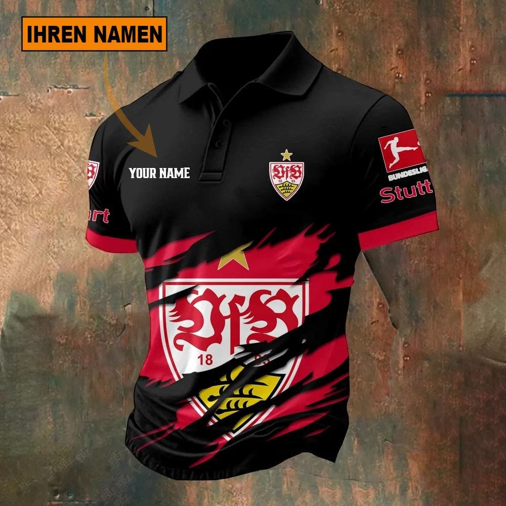 VfB Stuttgart Poloshirt mit individuellem Namen Zerrissener Stil Neue Edition