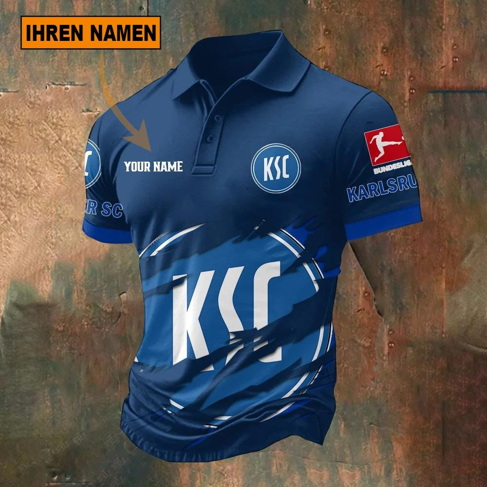 Karlsruher SC Poloshirt Riss Design Neue Edition mit individuellem Namen