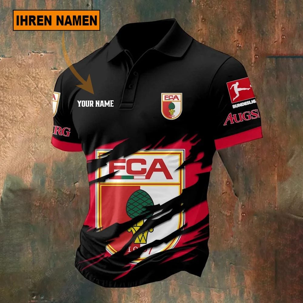 FC Augsburg Poloshirt Riss Design Neue Edition mit individuellem Namen