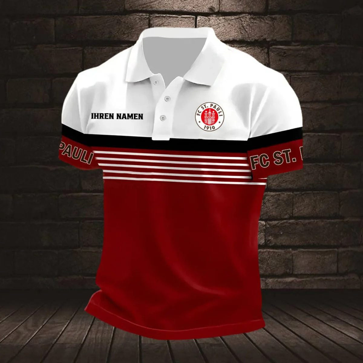 FC St. Pauli Poloshirt Neuer Stil Gestreift mit individuellem Namen