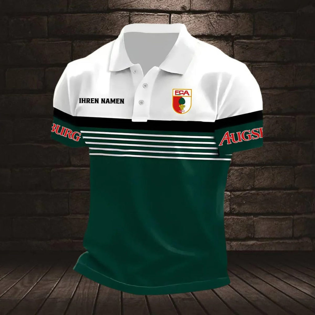 FC Augsburg Poloshirt mit individuellem Namen Neuer Stil Gestreift