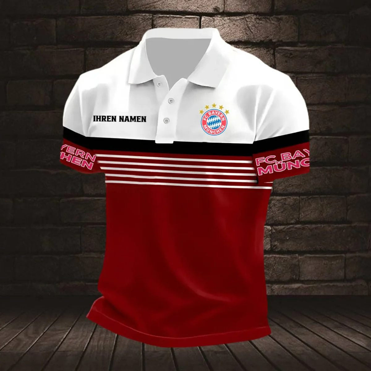 Bayern München Poloshirt mit individuellem Namen Neuer Stil Gestreift