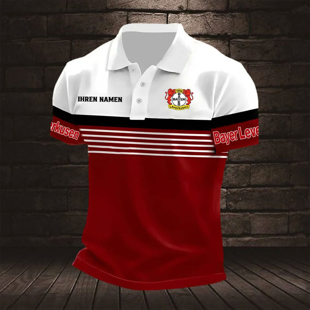 Bayer 04 Leverkusen Poloshirt mit individuellem Namen Neuer Stil Gestreift