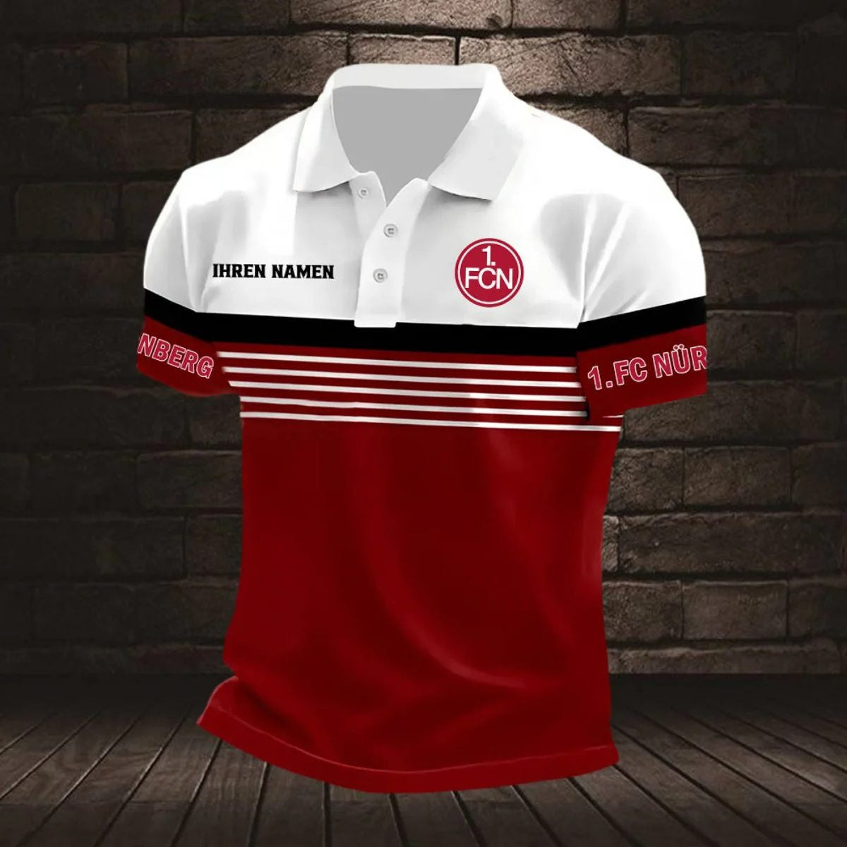 FC Nürnberg Poloshirt Streifen Design Neuer Stil mit individuellem Namen