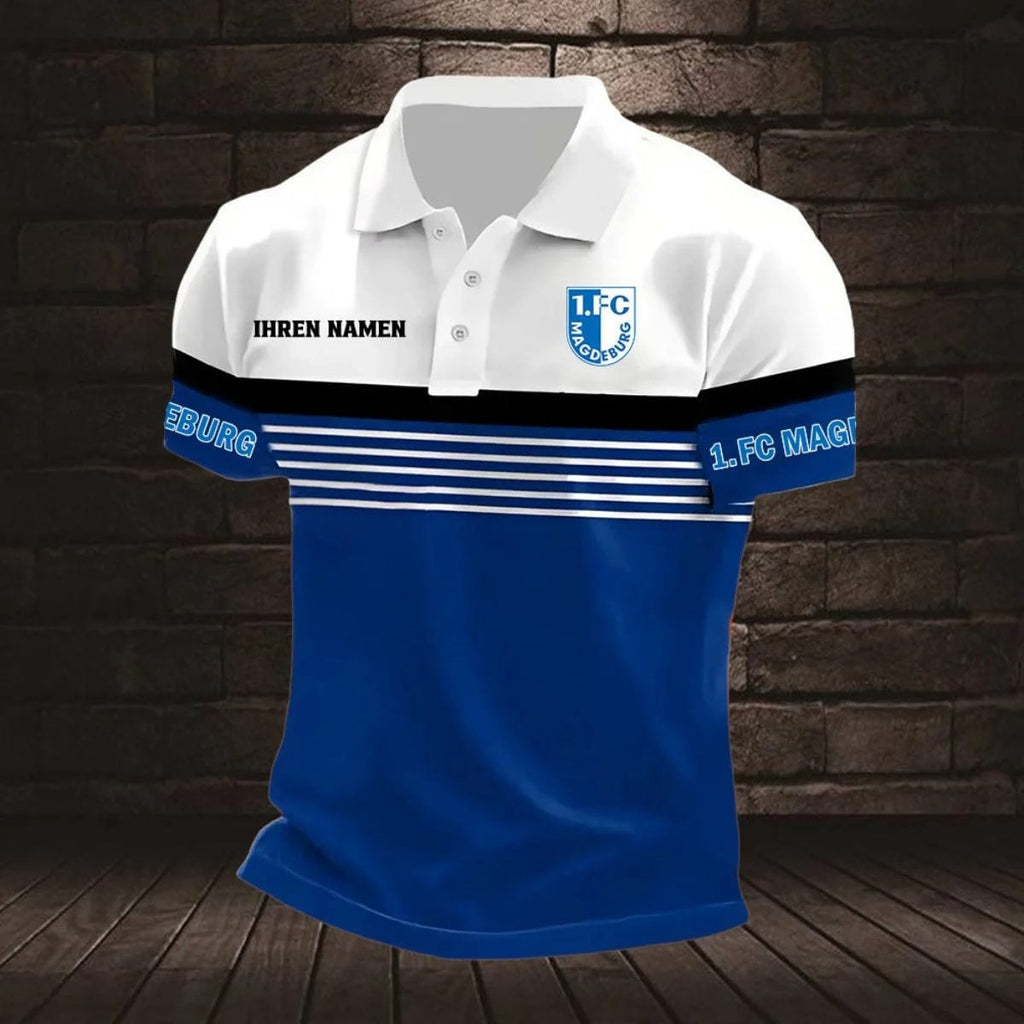 FC Magdeburg Poloshirt mit individuellem Namen Neuer Stil Gestreift