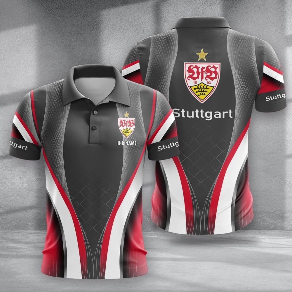 VfB Stuttgart Poloshirt mit individuellem Namen Neue Version Grau