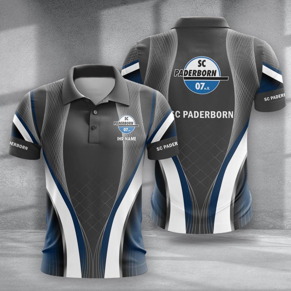 SC Paderborn 07 Poloshirt Neue Version mit individuellem Namen Grau