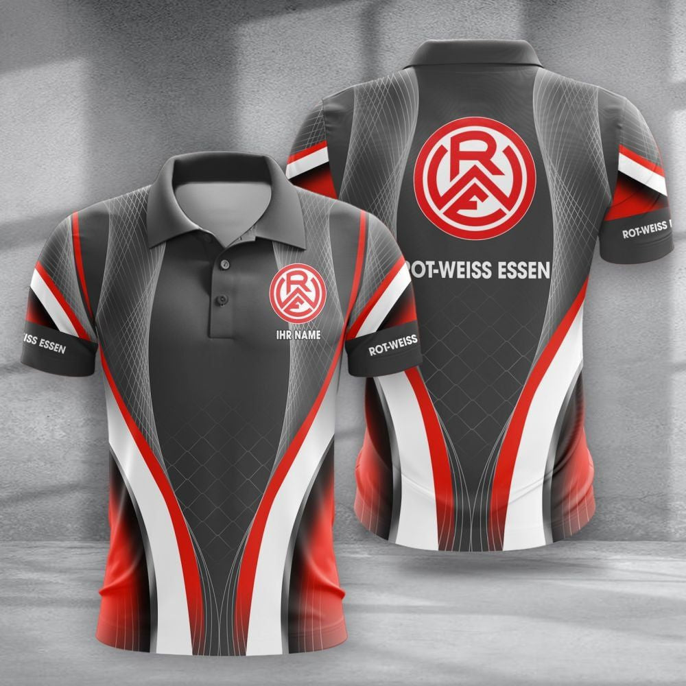 Rot Weiss Essen Poloshirt Neue Version mit individuellem Namen Grau