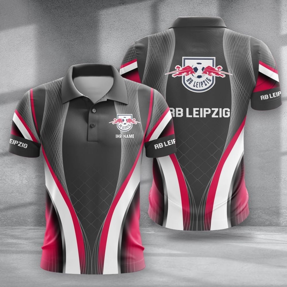 RB Leipzig Poloshirt mit individuellem Namen Neue Version Grau