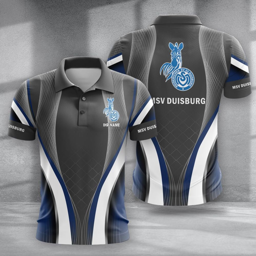 MSV Duisburg Poloshirt mit individuellem Namen Neue Version Grau