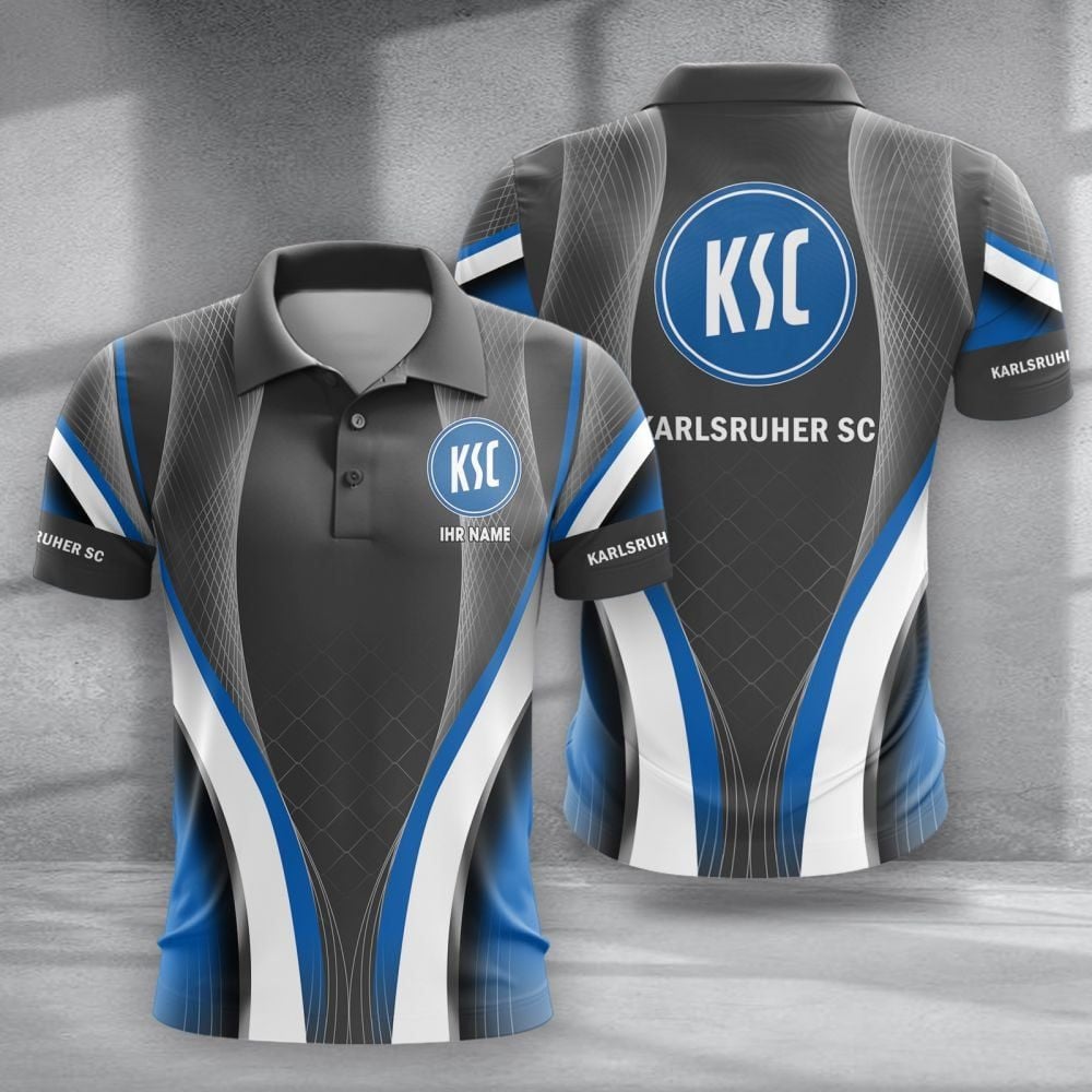 Karlsruher SC Poloshirt mit individuellem Namen Neue Version Grau