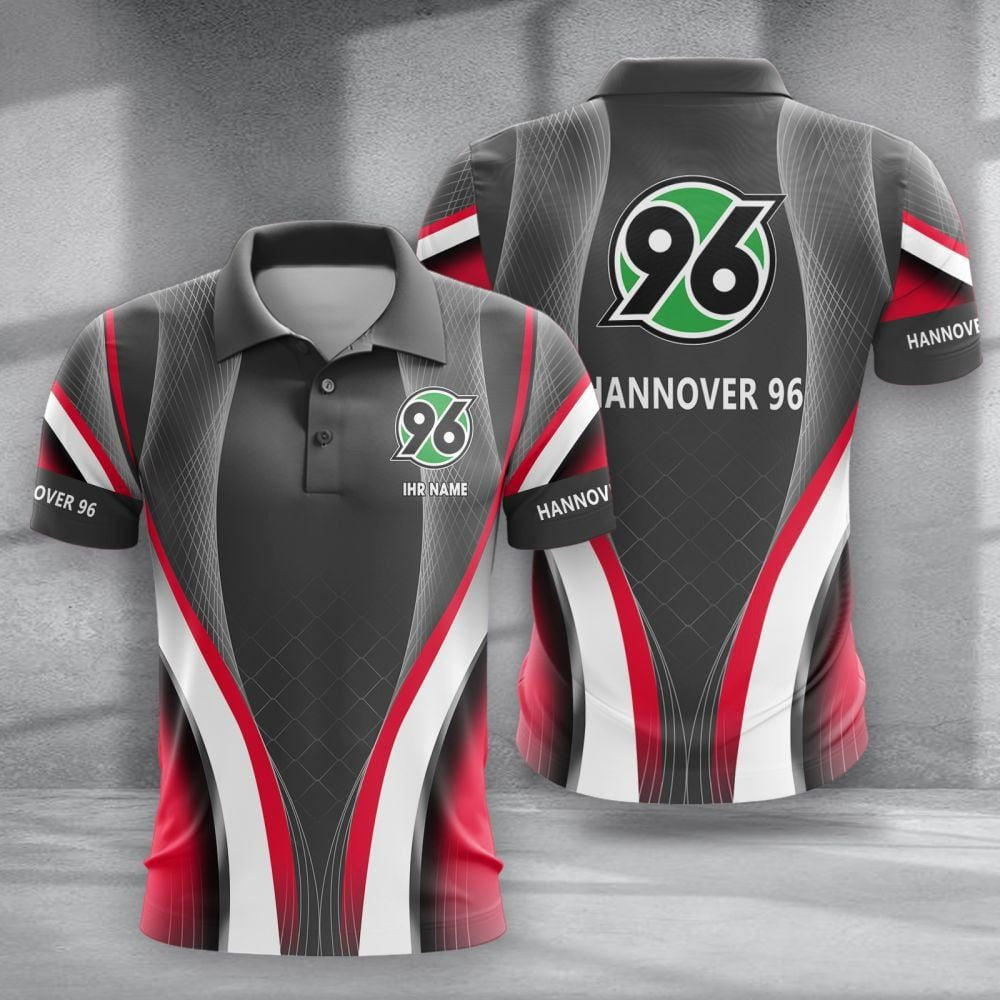 Hannover 96 Poloshirt mit individuellem Namen Neue Version Grau